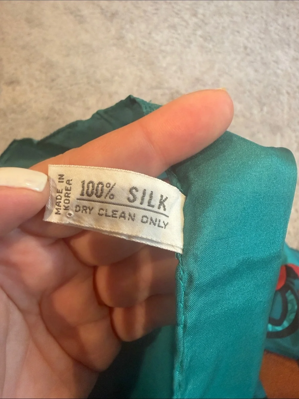 Dior Turquoise Floral Silk Scarf with Coral and Brown Accents Vintage 100% Silk